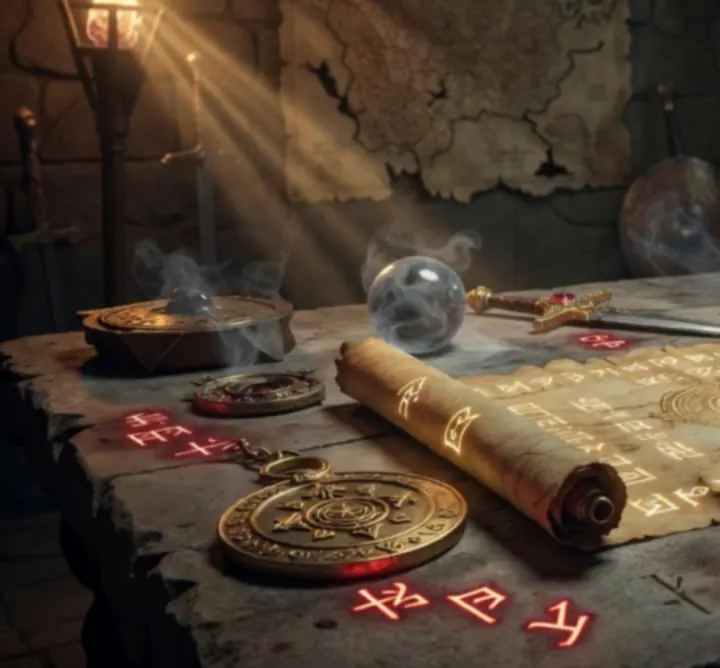 Magiczne zwoje i artefakty symbolizujące aktualizacje gry